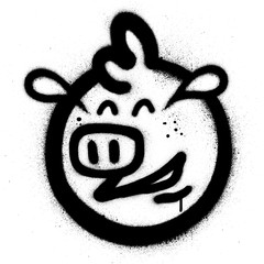 graffiti fat icon laughing sprayed in black over white