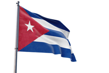 Cuba flag waving on pole with white isolated background. National theme, international concept.