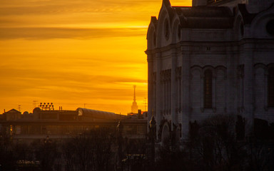 golden sunset in winter Moscow 2