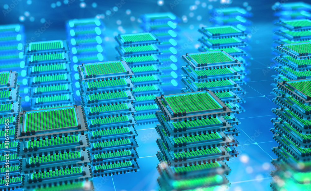Leinwandbilder Futuristic data center 3D illustration. Big data collection and privacy protection. Digital technologies in innovative projects