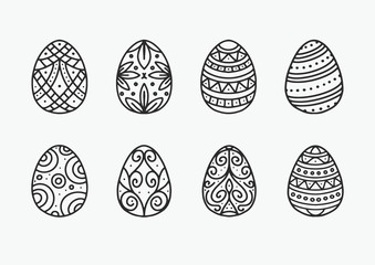 Set of easter eggs in lineart doodle style isolated on white. Vector illustration EPS 10
