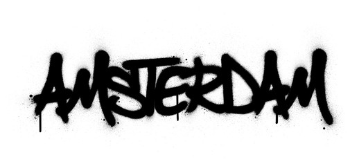graffiti Amsterdam word sprayed in black over white