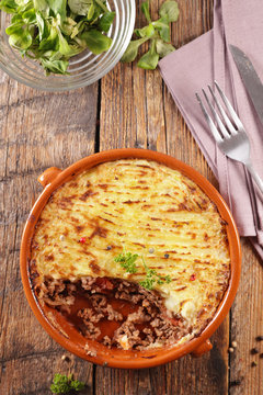 shepherd's pie- baked mashed potato with minced beef