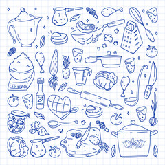 Pattern with gastronomy icons, vector cuisine and fast food cafe bright background for menu, receipts.