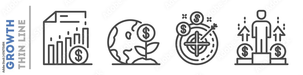 Wall mural set of thin line icons about financial or sales growth isolated on white. outline business developme