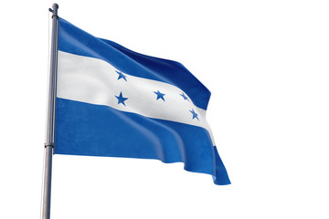 Honduras flag waving on pole with white isolated background. National theme, international concept.