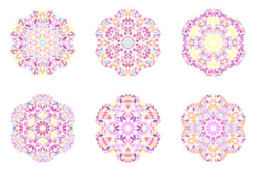 Ornate round botanical mandala logo set - geometrical circular vector graphic elements