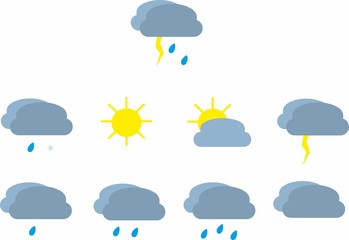 Illustration of a set of weather package line icons. Meteorology.