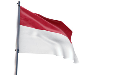 Fototapeta na wymiar Indonesia flag waving on pole with white isolated background. National theme, international concept.