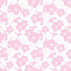 Vector pastel pink hibiscus flowers seamless pattern