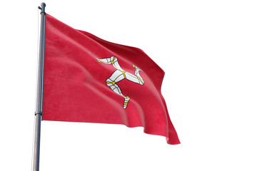 Isle Of Man flag waving on pole with white isolated background. National theme, international...