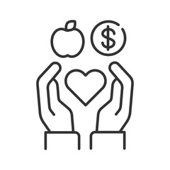 Volunteering black line icon. Non profit community. Charity, humanitarian aid concept. Sign for web page, mobile app, banner, social media. Editatable stroke.