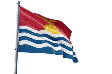 Kiribati flag waving on pole with white isolated background. National theme, international concept.