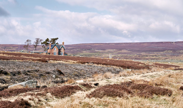 A very remote, isolated house on the moors with open moorland for miles around, Muggleswick Common, England, UK.