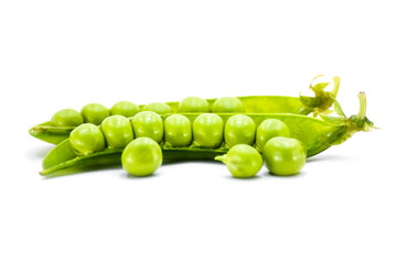 Fresh green peas isolated on white background