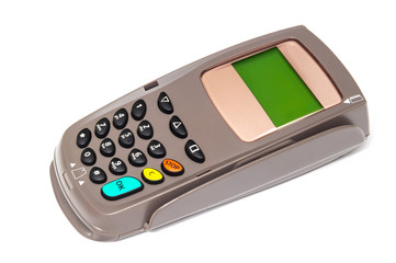 Obraz premium Payment terminal for receiving money on isolated white background
