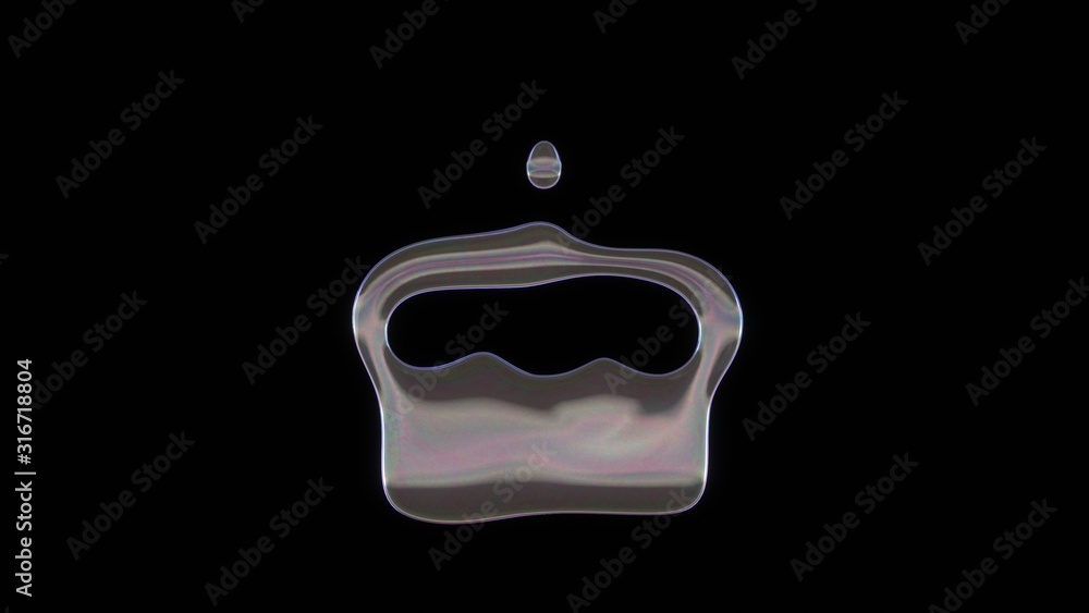 Poster 3d rendering of distorted transparent soap bubble in shape of symbol of birthday cake isolated on bl