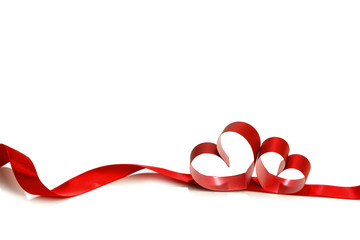 Red heart ribbon on white