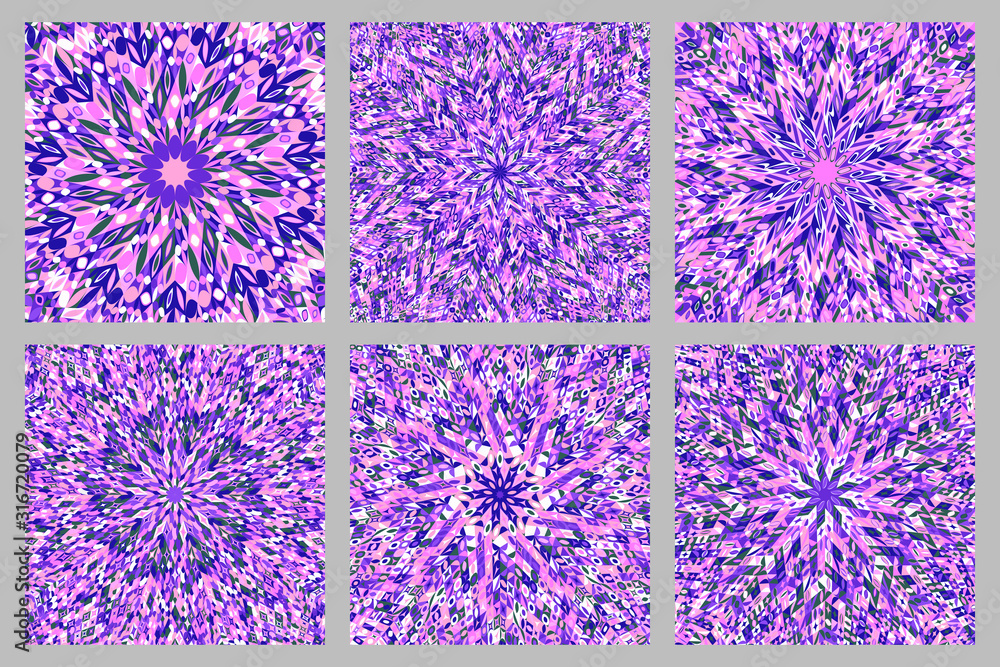 Poster hypnotic geometrical dynamic tile mosaic pattern background set - circular abstract psychedelic vect
