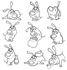 Vector Illustration of a Cute Cartoon Character Hunting Dog for you Design and Computer Game. Coloring Book Outline 