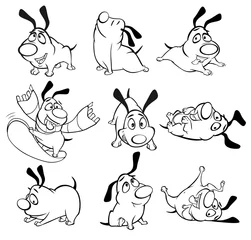 Deurstickers Vector Illustration of a Cute Cartoon Character Hunting Dog for you Design and Computer Game. Coloring Book Outline  © liusa