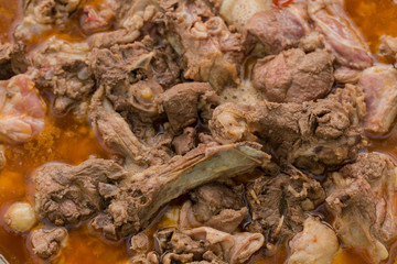 Kavurma is a Turkic sheep meat dish. Pieces of meat are stewed in a large cauldron over an open...