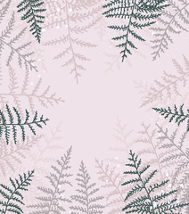 Vector illustration of bracken. Natural background, invitation card template with branches, leaf decoration.