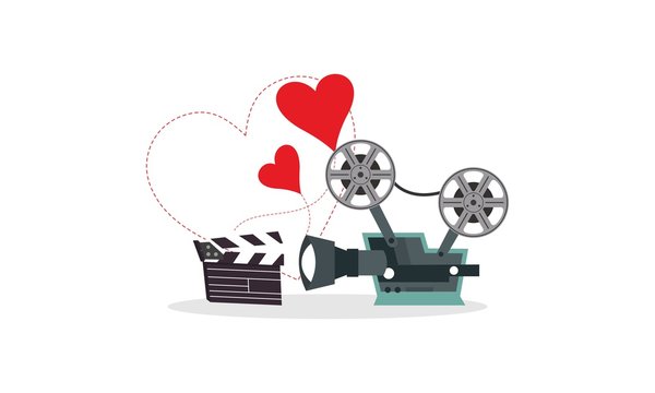 Love movie heart cinema film creative simple logo template vector illustration