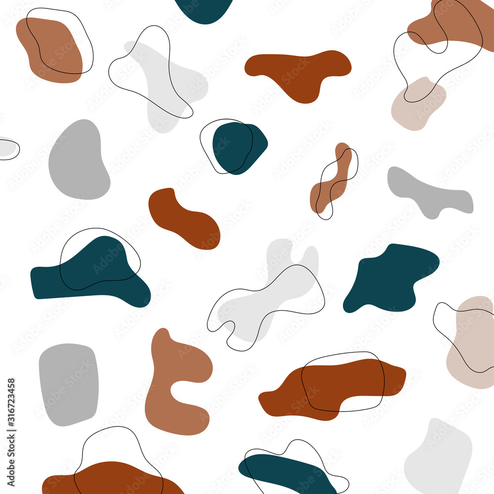 Poster abstract background seamless patterns. doodle objects. hand drawn different shapes. abstract modern 