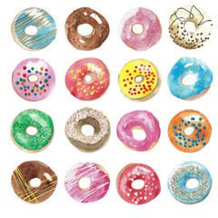 Colorful donuts in watercolor