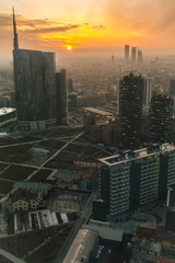 Milan aerial view at sunset of the Porta Nuova District