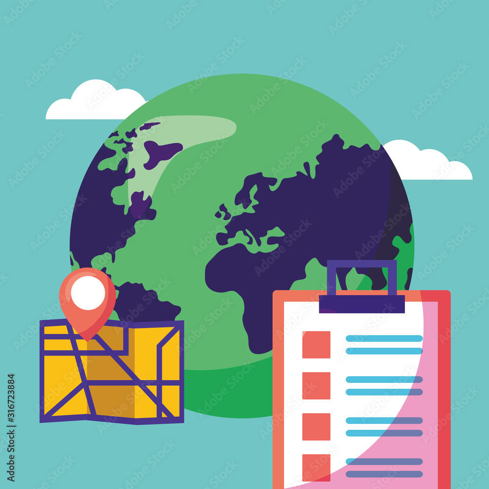 Poster logistic delivery service with world planet and checklist