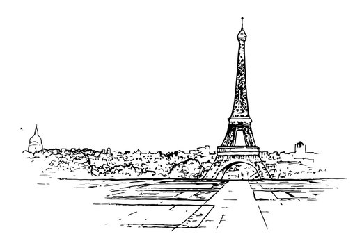 Paris drawing, old city.the sketch is black and white.vector image.