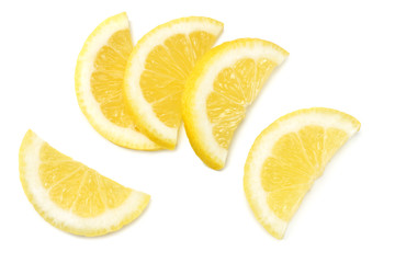 sliced lemons isolated on white background. top view