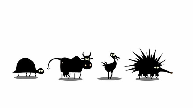 Set of funny walking cartoon animals (seamless loop animation)