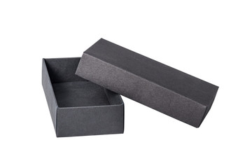 Black opened carton gift box with cover, isolated
