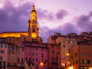 Old town of Menton during dusk
