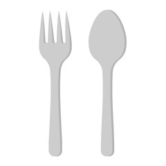 A spoon and a fork in flat style isolated on white background. Vector illustration