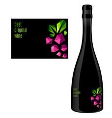 Label design for a bottle of wine with abstract bunch of grapes. Vector illustration. - 316725424
