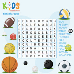 Easy crossword puzzle 'Name that game', for children in elementary and middle school. Fun way to practice language comprehension and expand vocabulary. Includes answers.