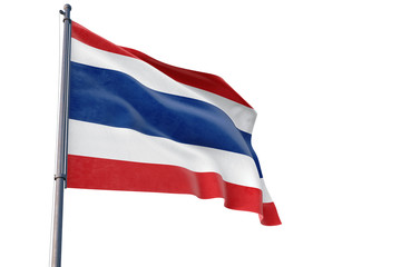 Fototapeta na wymiar Thailand flag waving on pole with white isolated background. National theme, international concept.
