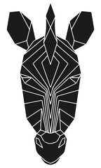 The black geometric head of zebra. Polygonal abstract animal of Africa. Vector illustration.