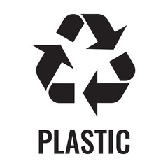 Black sign for recycled plastic waste. Zero waste concept flat vector stock illustration isolated on white background