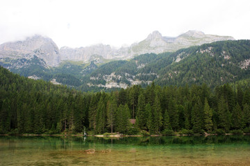The mountains towering over the lake