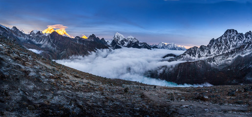 Amazing view From Gokyo Ri mountain, sunset time