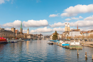 Fototapeta na wymiar Zurich beautiful panoramic view on a sunny day
