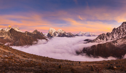 Sunset above the Gokyo lakes, from Gokyo Ri mountain