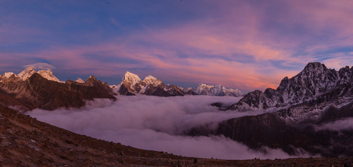 Sunset above the Gokyo lakes, from Gokyo Ri mountain