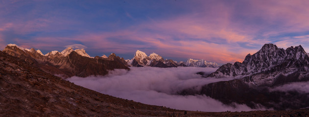 Sunset above the Gokyo lakes, from Gokyo Ri mountain