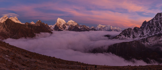 Sunset above the Gokyo lakes, from Gokyo Ri mountain